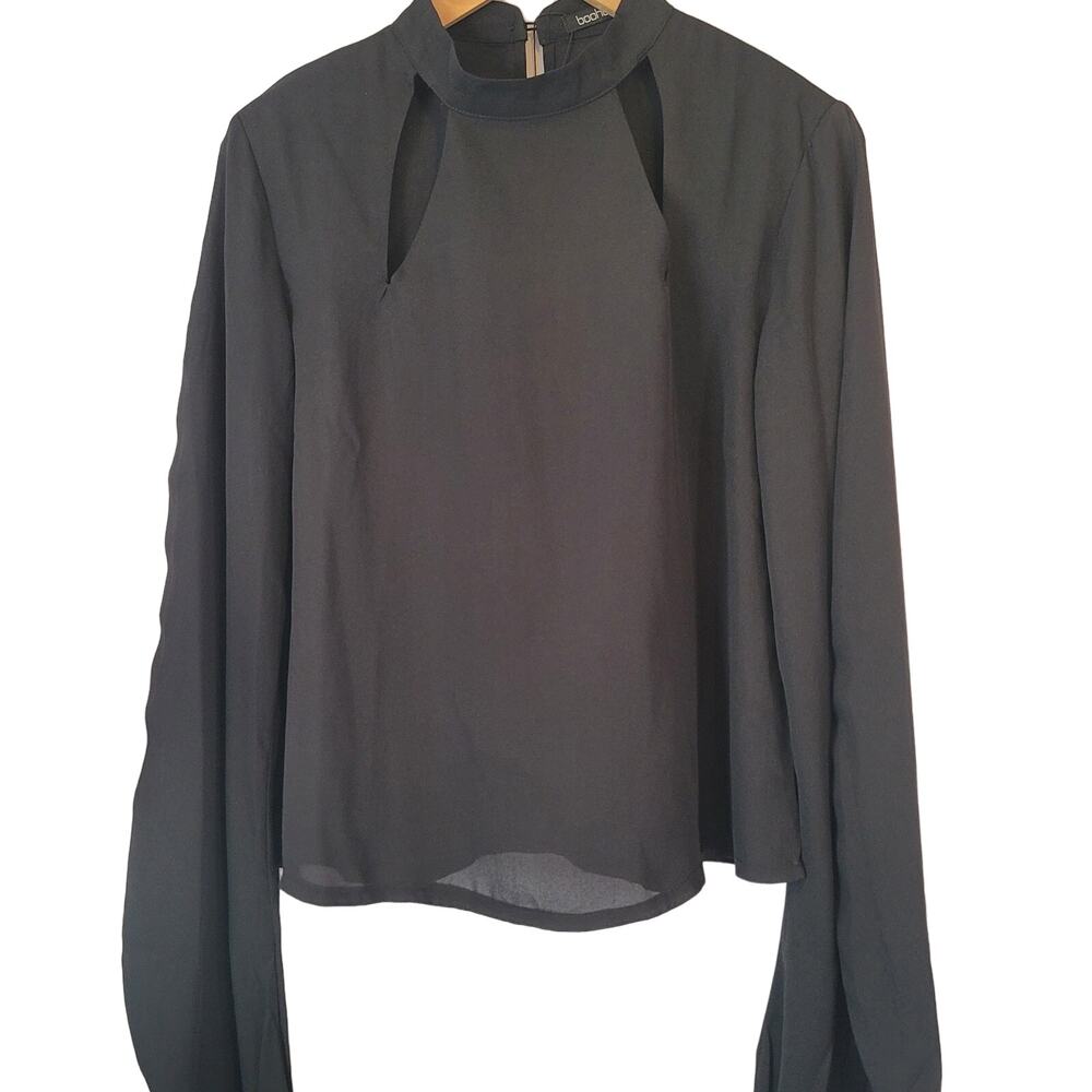 Boohoo- NWT- Black- puff sleeve blouse- size 8